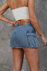 14" Length Mini Cargo Skirts-(Blue)