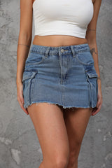 14" Length Mini Cargo Skirts-(Blue)