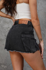 14" Length Mini Cargo Skirts-(Lunar Black)