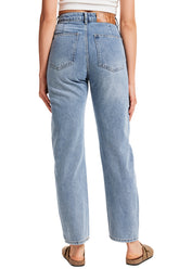 Women's Mid Rise Baggy Boyfriend Jeans-(Bright Blue)