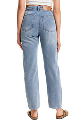 Women's Mid Rise Baggy Boyfriend Jeans-(Bright Blue)