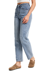 Women's Mid Rise Baggy Boyfriend Jeans-(Bright Blue)