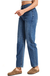 Women's Mid Rise Baggy Boyfriend Jeans-(Dark Blue)