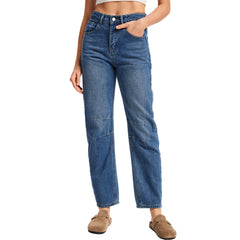 Women's Mid Rise Baggy Boyfriend Jeans-(Dark Blue)