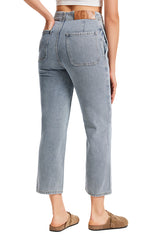 Women's Exposed Button Fly Barrel Jeans -(Light Blue)