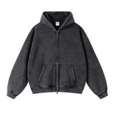 Unisex Washed Solid Zip-up Hoodies