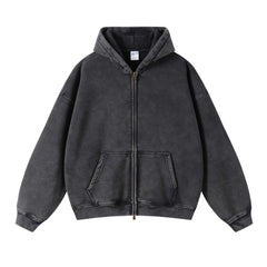Unisex Washed Solid Zip-up Hoodies