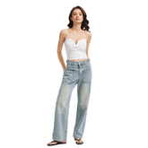 Women's Front Patch Pocket High Waist Jeans-(Light Blue)