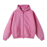 Unisex Washed Solid Zip-up Hoodies