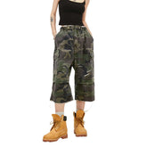 Women's High Waist Capri Jeans-(Camo)