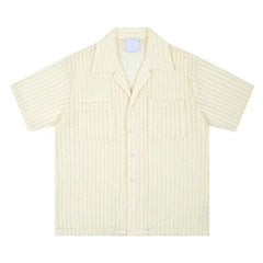 Hollow-out Pleated Cuban Collar Short-Sleeved