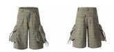 Summer Loose Green Plaid Large Pockets Cargo Shorts