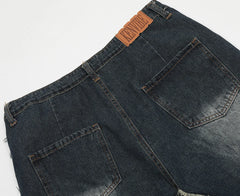 Distressed Star Embroidery Denim Shorts