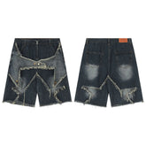 Distressed Star Embroidery Denim Shorts