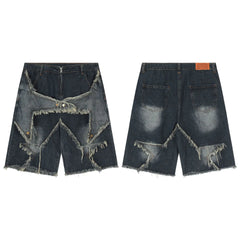 Distressed Star Embroidery Denim Shorts