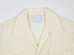Hollow-out Pleated Cuban Collar Short-Sleeved