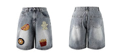 High Quality Baggy Jeans Shorts Patch Embroidery Jorts