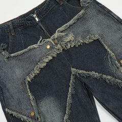 Distressed Star Embroidery Denim Shorts