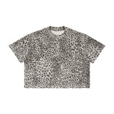 Men Cropped Oversized Leopard Print T-shirt