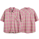 Vintage Style Plaid Short-Sleeved