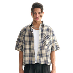 Men's Boxy Fit Streetwear Plaid Short Sleeve