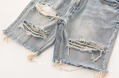 Ripped Washed Denim Shorts