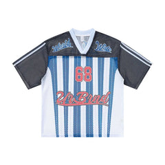 Men's V-neck Digital Print Color-Blocked Patchwork Soccer Jersey T-Shirt Unique Streetwear Short-Sleeve Tops