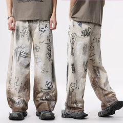 100% Cotton Straight Y2K Graphic Print Trousers