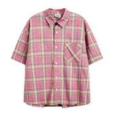 Vintage Style Plaid Short-Sleeved