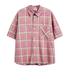 Vintage Style Plaid Short-Sleeved