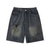 Printed Logo Loose Wide Leg Knee Denim Shorts