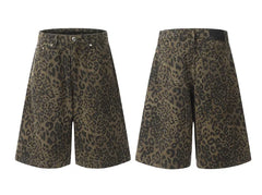Street Leopard Print Denim Shorts