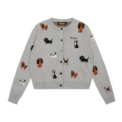 Cropped Sweater Animal PrintJacquard Knit Crew Neck