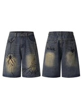 Printed Logo Loose Wide Leg Knee Denim Shorts
