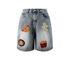 High Quality Baggy Jeans Shorts Patch Embroidery Jorts