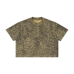 Men Cropped Oversized Leopard Print T-shirt