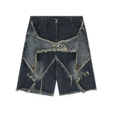 Distressed Star Embroidery Denim Shorts