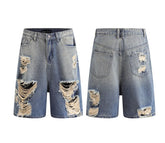 Distressed Wide-leg Denim Shorts