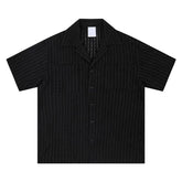Hollow-out Pleated Cuban Collar Short-Sleeved