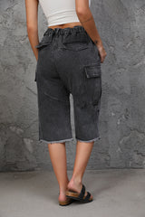 Women's High Waist Capri Jeans-(Black)