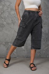 Women's High Waist Capri Jeans-(Black)