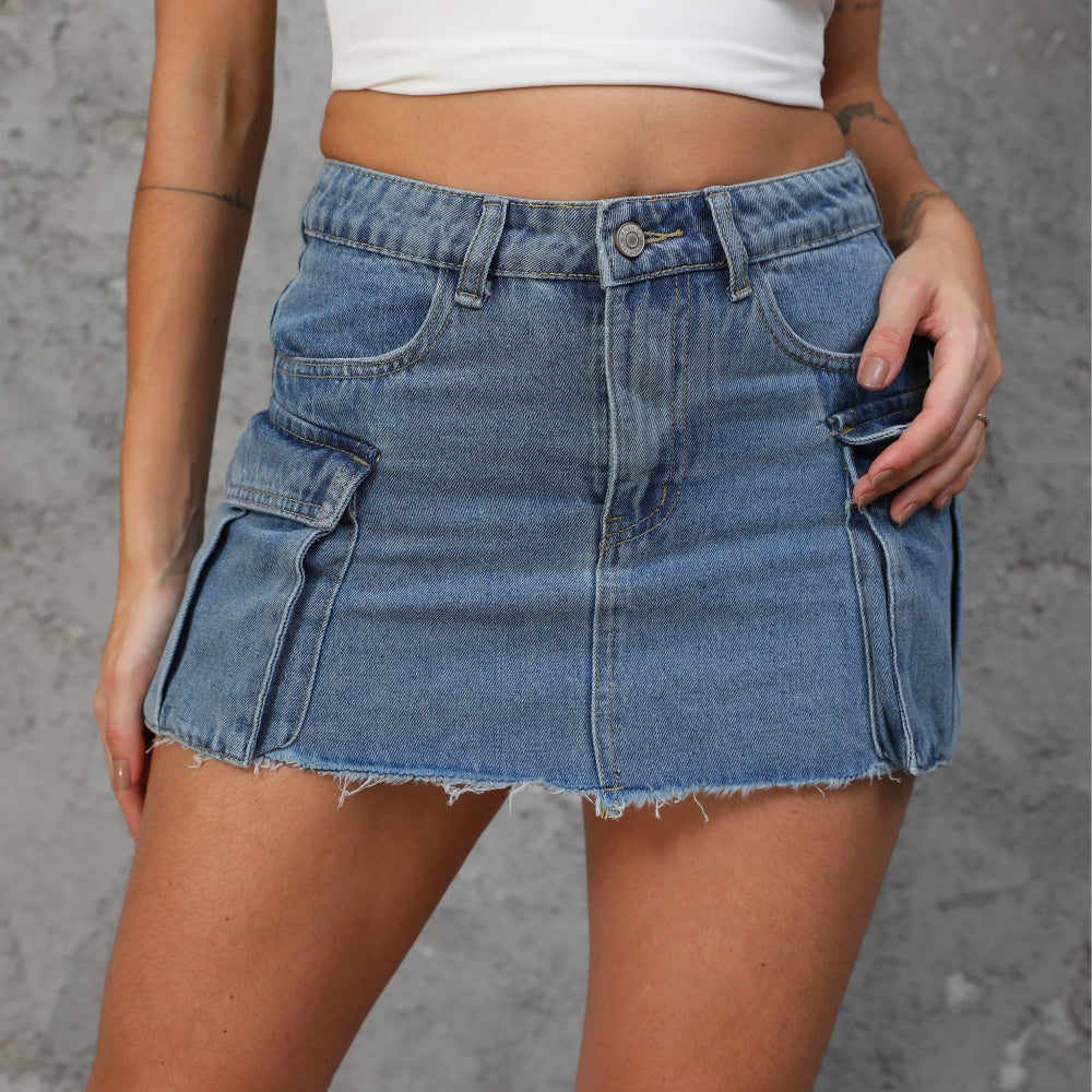 14" Length Mini Cargo Skirts-(Blue)