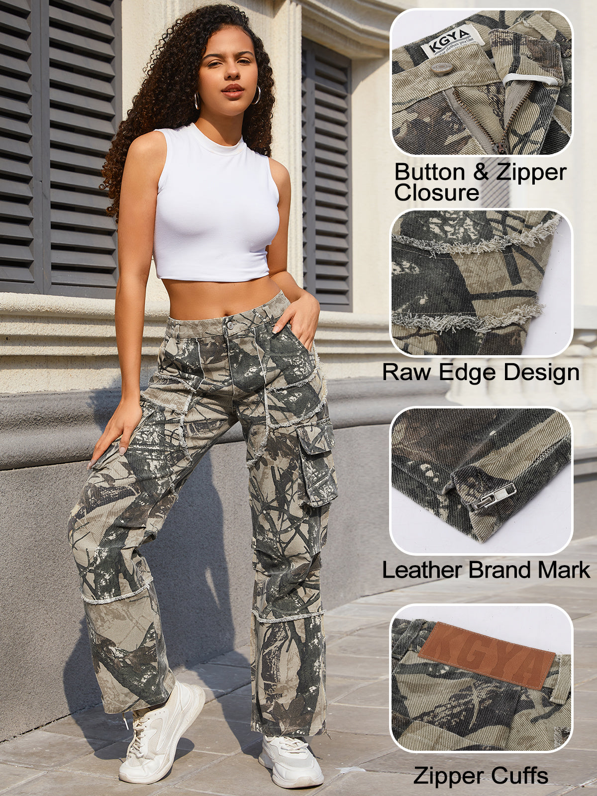 Unisex Raw Edge Camo Cargo Pants- (Camo Desert)