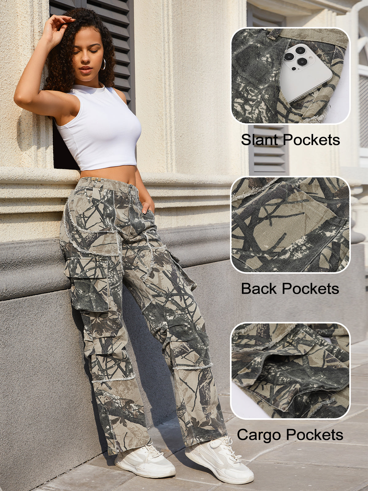 Unisex Raw Edge Camo Cargo Pants- (Camo Desert)