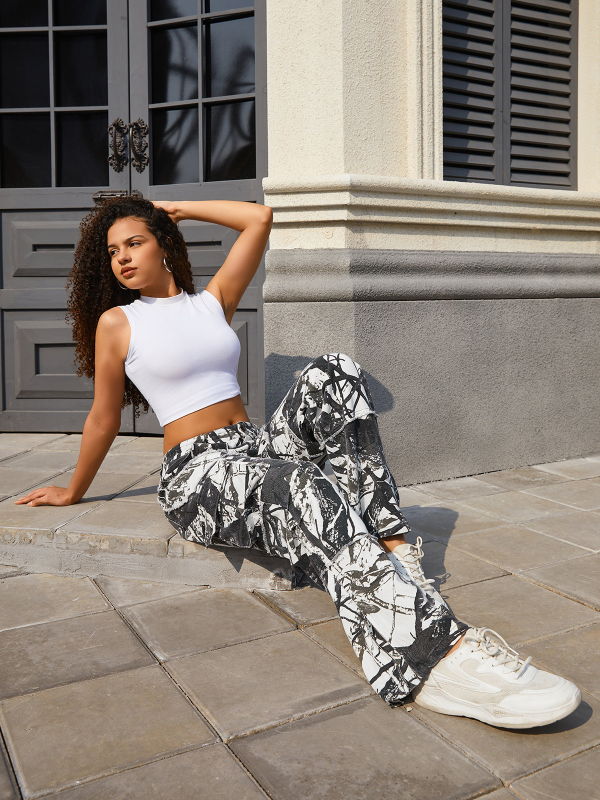 Unisex Raw Edge Camo Cargo Pants- (Camo White)