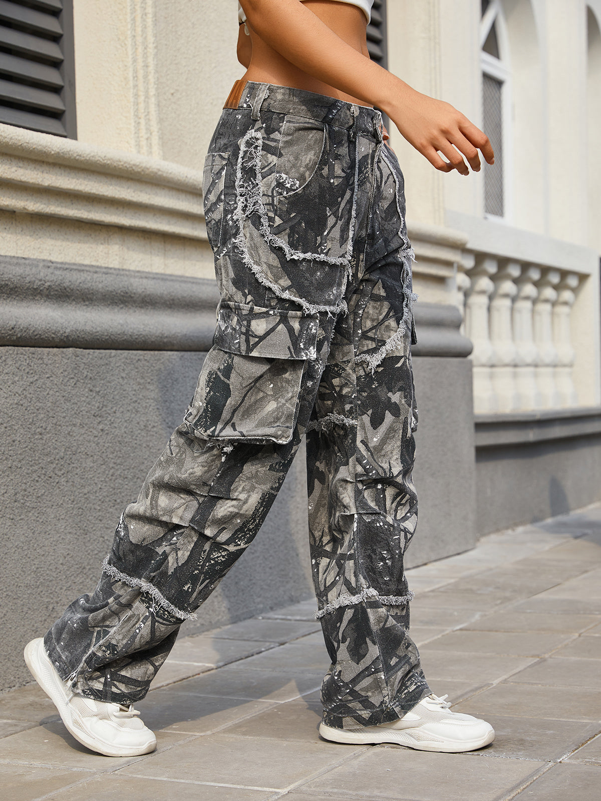 Unisex Raw Edge Camo Cargo Pants- (Camo)