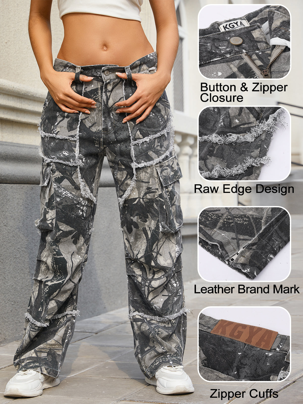 Unisex Raw Edge Camo Cargo Pants- (Camo)