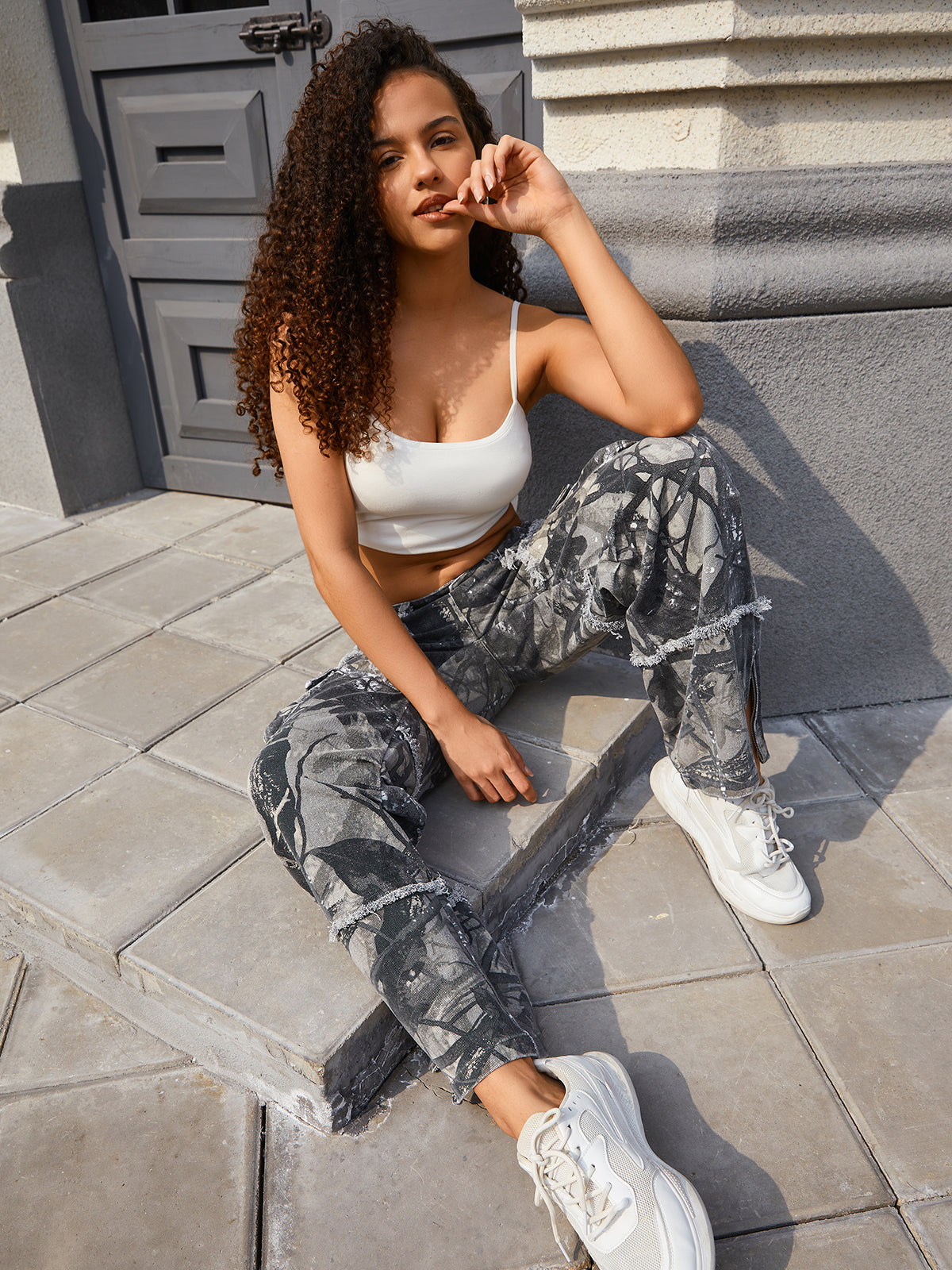 Unisex Raw Edge Camo Cargo Pants- (Camo)