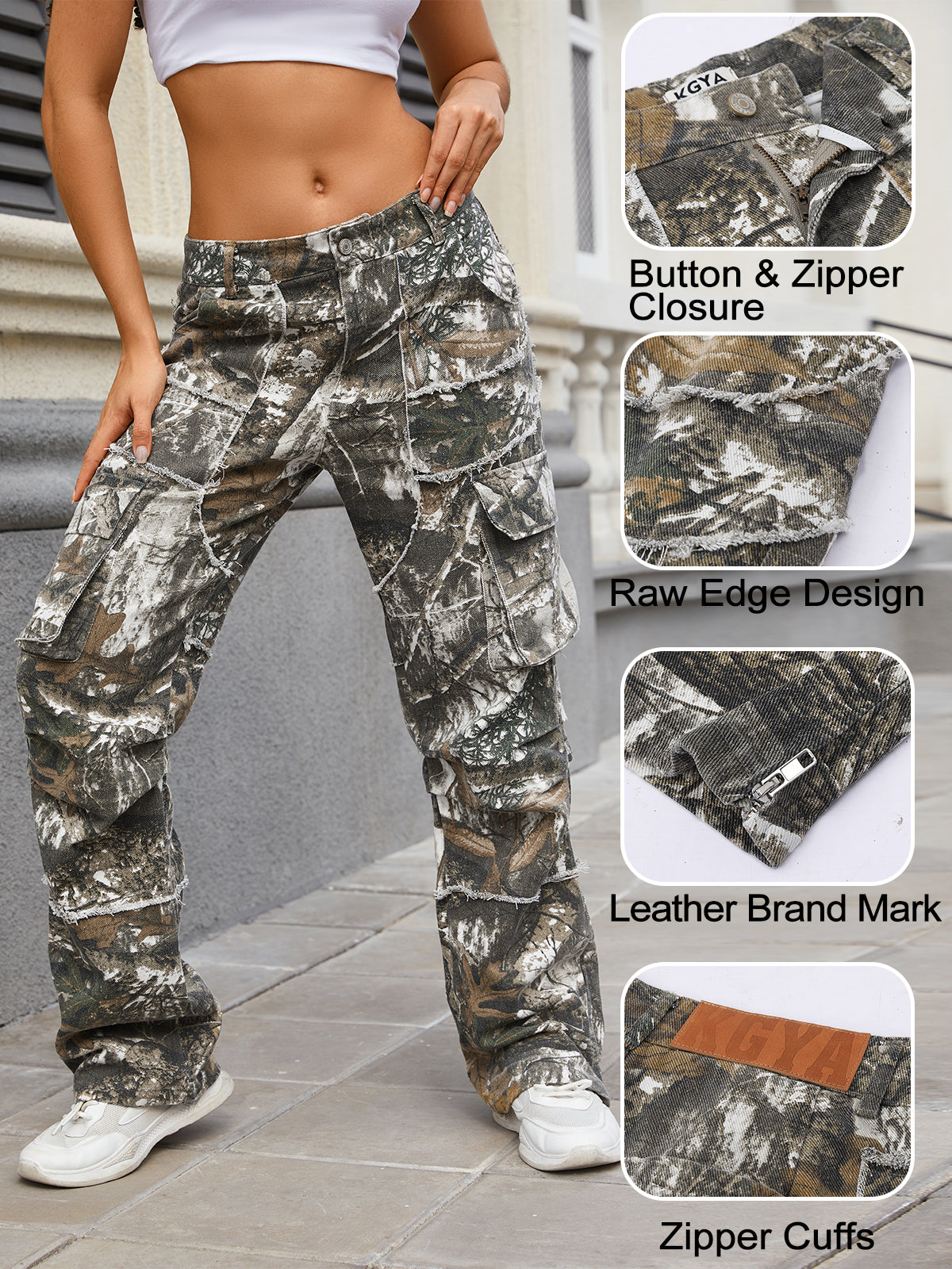 Unisex Raw Edge Camo Cargo Pants- (Autumn Leaf)