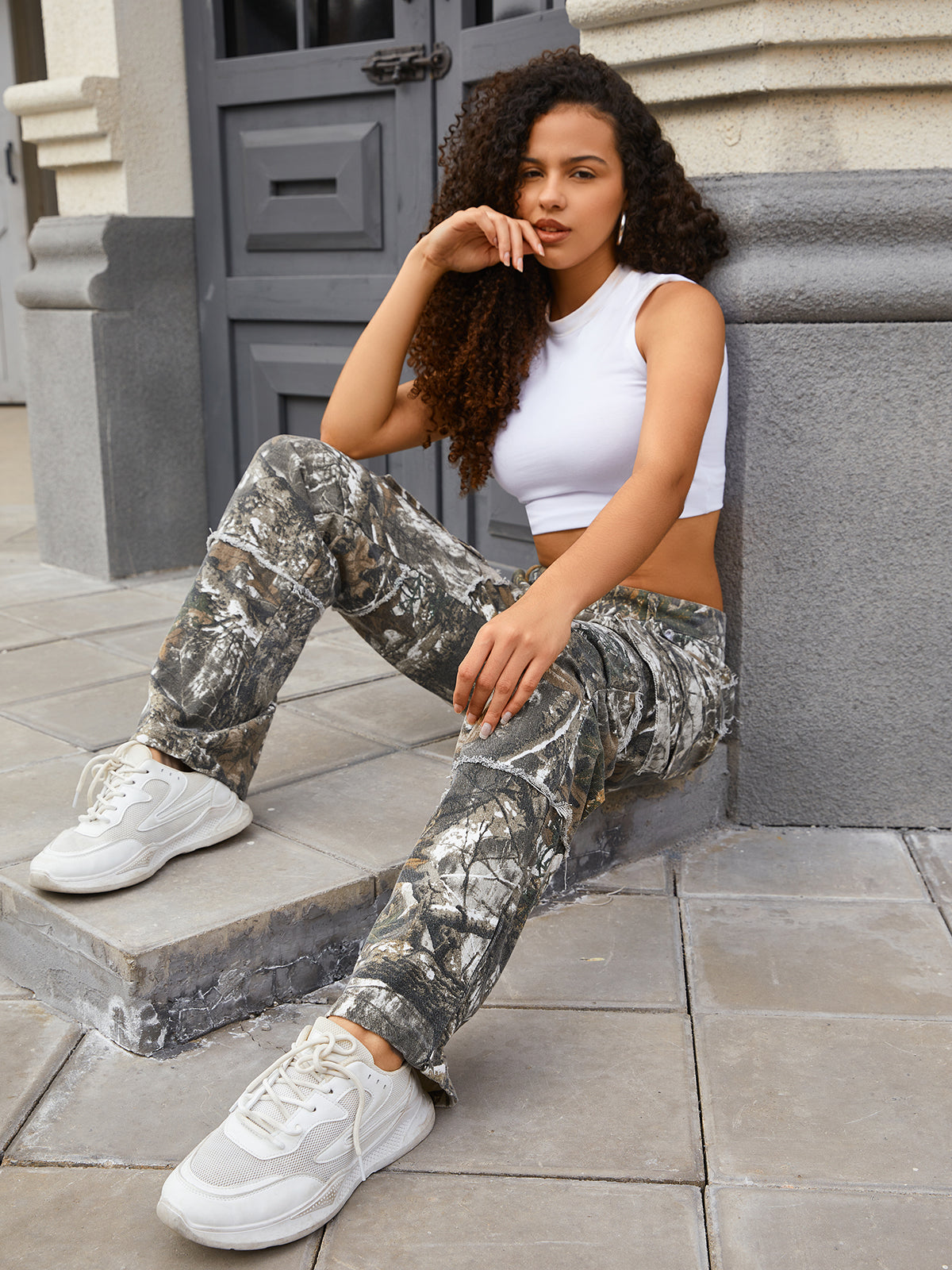 Unisex Raw Edge Camo Cargo Pants- (Autumn Leaf)